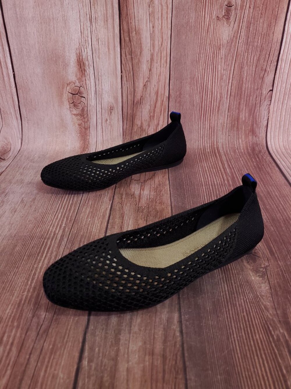 Rothys Shoes Womens Size 8 The Flat Honeycomb Mesh Knit Ballet Flats Black